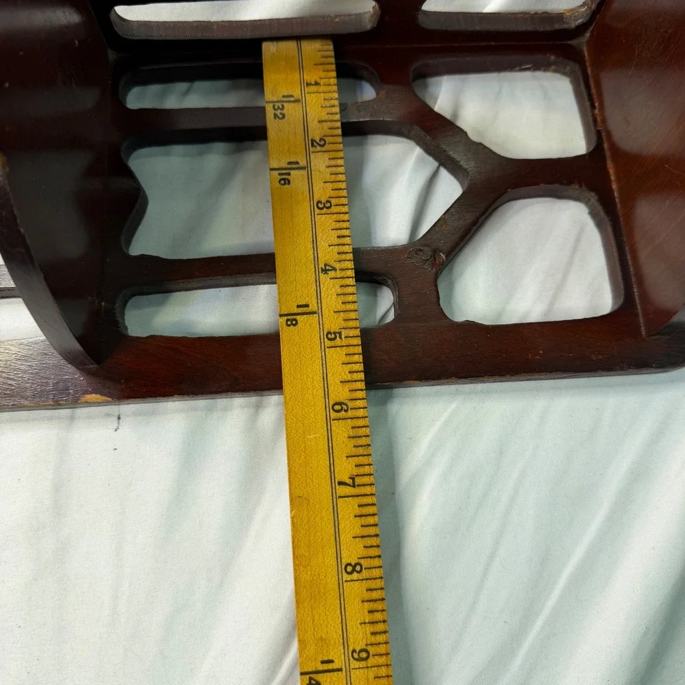 Vintage Dark Wood Corner Wall Shelf Fretwork Cutout 3 Tier Display Rack